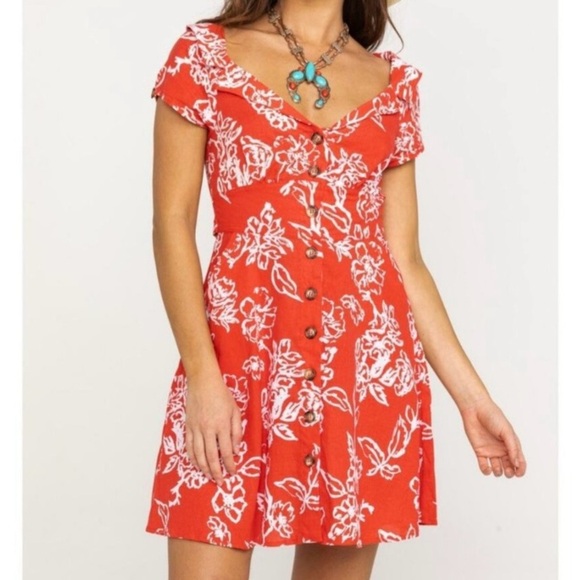 Free People Cherry Combo Floral Button Down Mini Dress NWT Woman’s Linen 8 - Picture 1 of 9